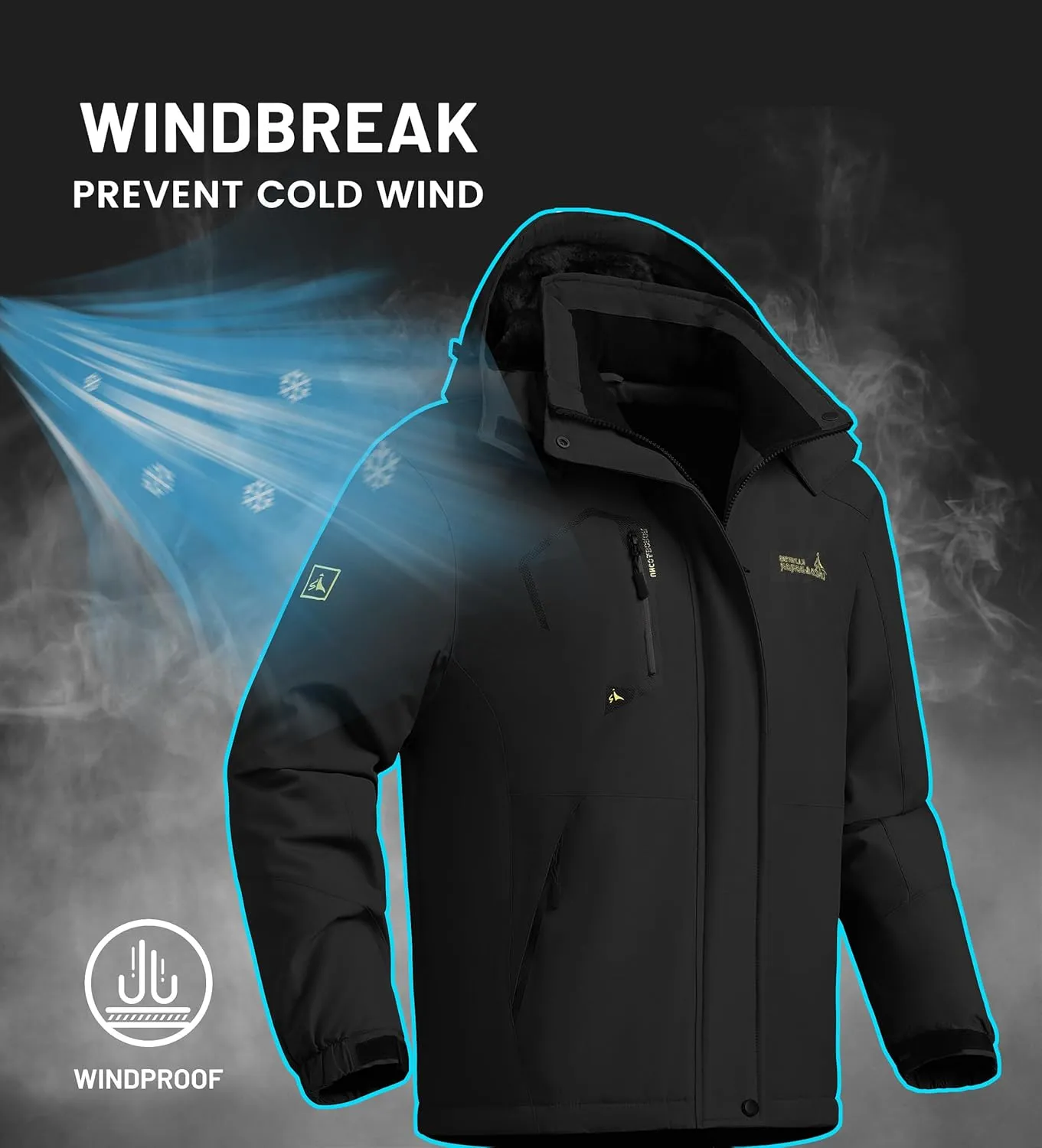 V.A.TOR 189 UNCO&BOROR Men's Winter Thermal Insulated Ski Jacket,Waterproof Coat with Hood for Hiking & Snowboarding