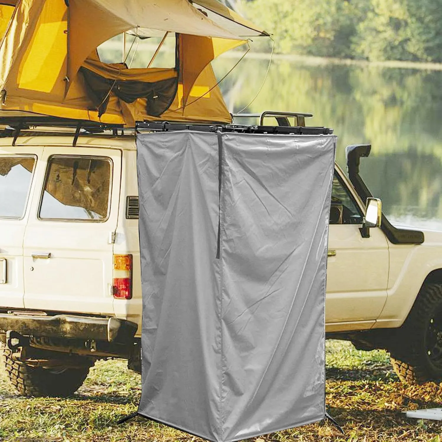 Vehicle Side Shower Tent Changing Dressing Room Portable Bathroom Overland Privacy Shelter for Long Road Trips Tailgate Van, Gray