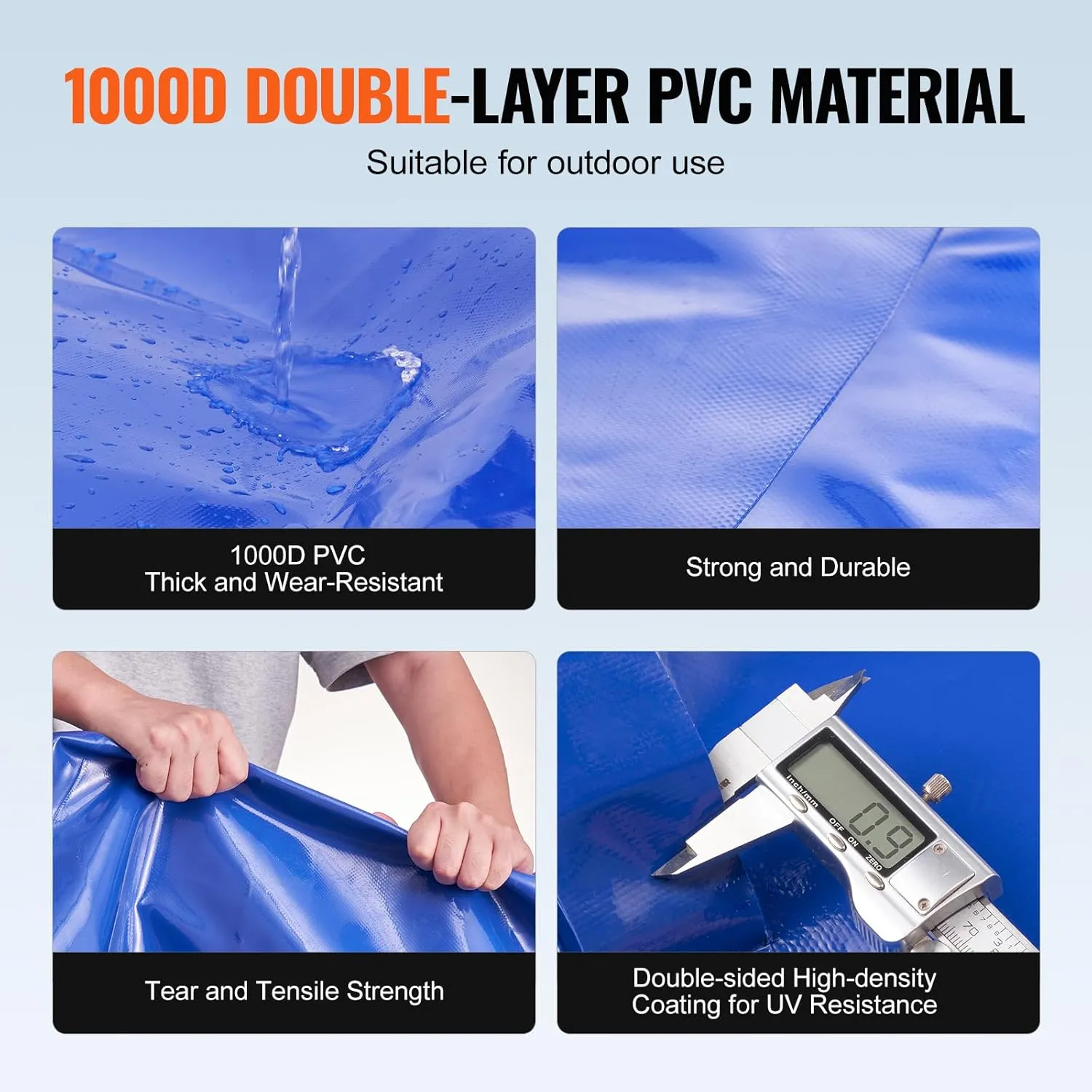 VEVOR Collapsible 1000L/264Gallon Blue PVC Soft Water Bag - RV & Camping, Large Capacity Portable Water Bladder, Fire Prevention
