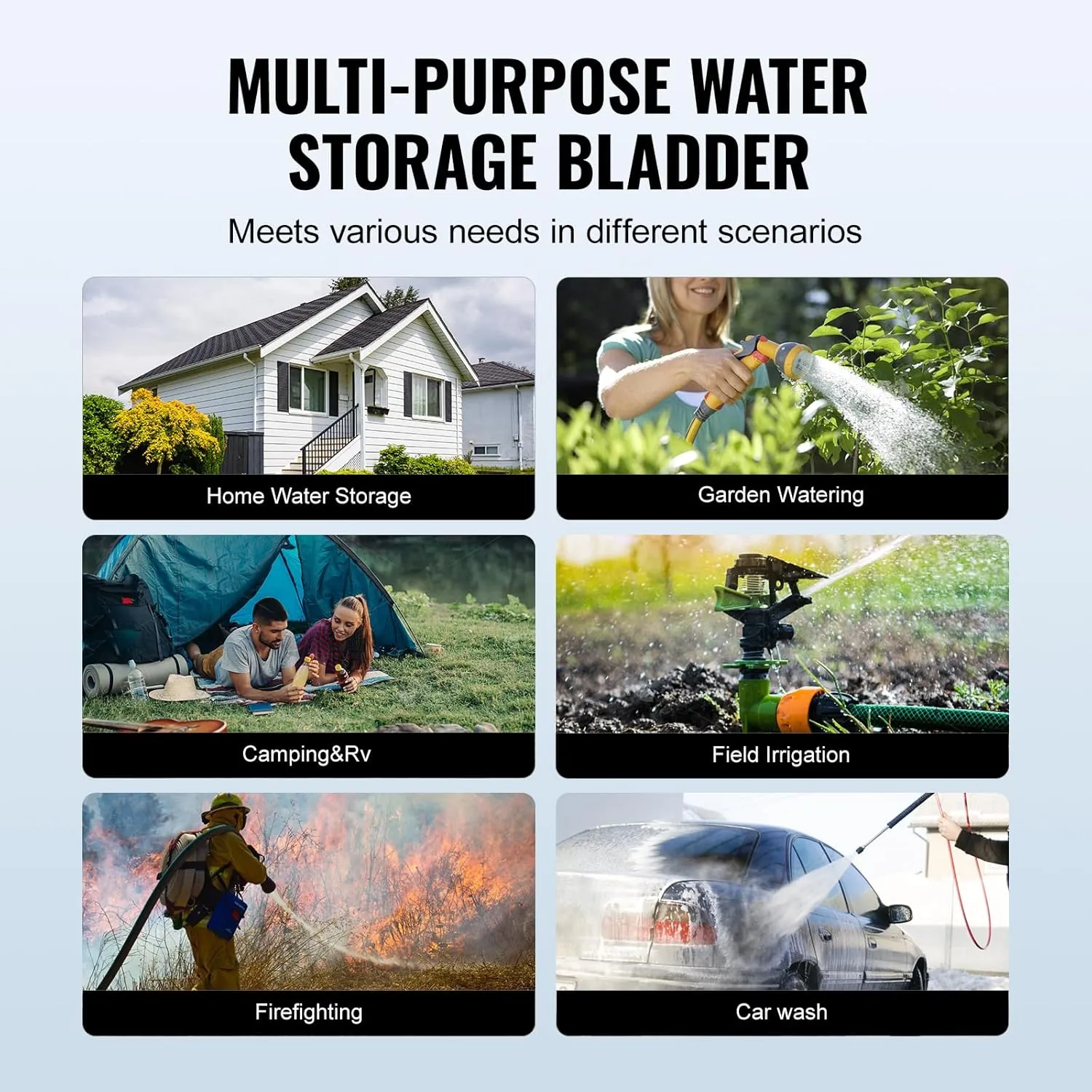 VEVOR Collapsible 1000L/264Gallon Blue PVC Soft Water Bag - RV & Camping, Large Capacity Portable Water Bladder, Fire Prevention