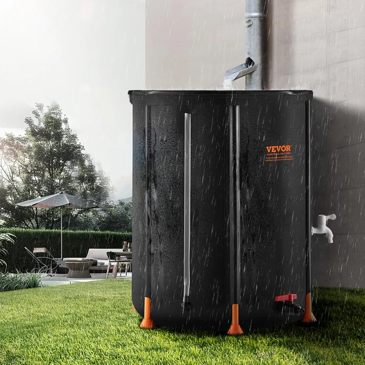 VEVOR Collapsible Rain Barrel, 100 Gallon/380 L Portable Water Tank, PVC Rainwater Collection Barrel with Spigots and Overflow Kit, Water Barrel for Garden Water Catcher
