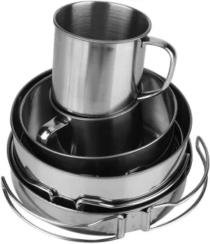 VGEBY1 Folding Pot Set, 8 Pcs/Set Portable Folding Stainless Steel Camping Cookware BBQ Bowl Set for Outdoor Activities Camping Hiking