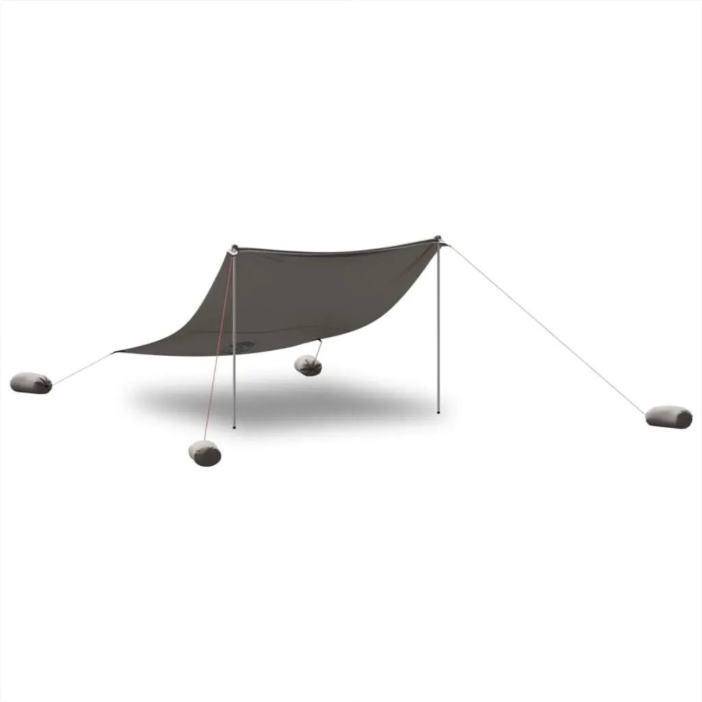 vidaXL Beach Canopy with Sand Anchors/Grey Tent for Outdoor/Garden/Patio, 119.7x118.1 inches, Polyester and Steel, Portable Carry Bag