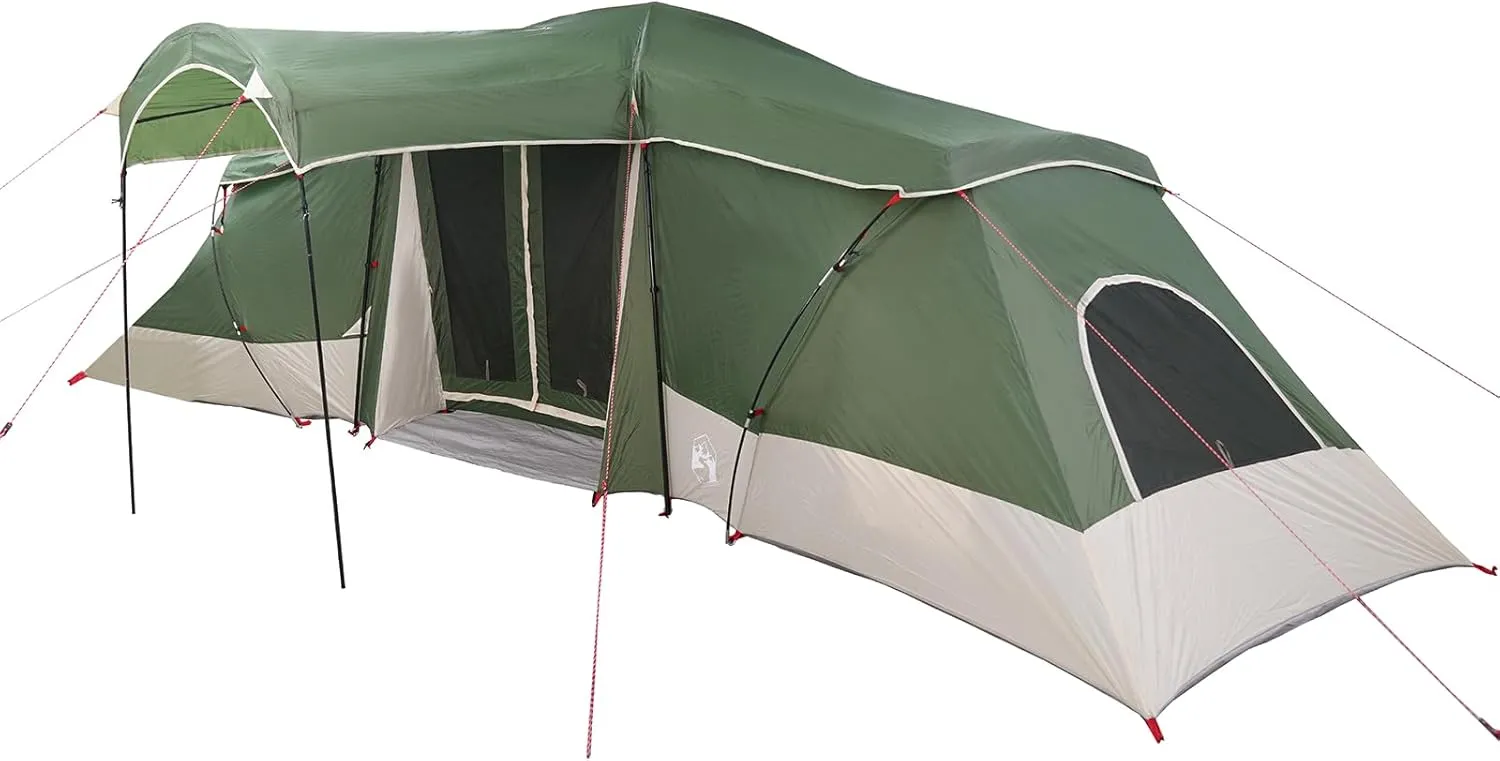 vidaXL Large Rectangular Camping Tent for 6 People Waterproof Easy Setup Polyester Material Green Color Perfect Family Outdoor Activities Strong with Ground Anchors Person Weather Resistant