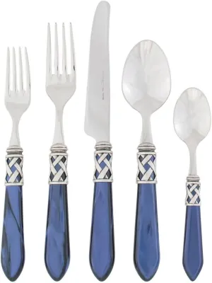 Vietri Aladdin Antique Blue 5-Piece Place Setting, 18/10 Stainless Steel Forks Spoons & Knife Set