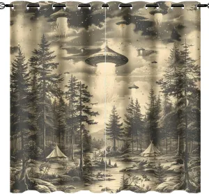 Vintage Jungle Stream Grommet Blackout Curtains for Bedroom, Fantasy UFO Camping Tent Thermal Insulated Curtains Room Darkening Window Drapes, 31.5W x 63L, 2 Panels