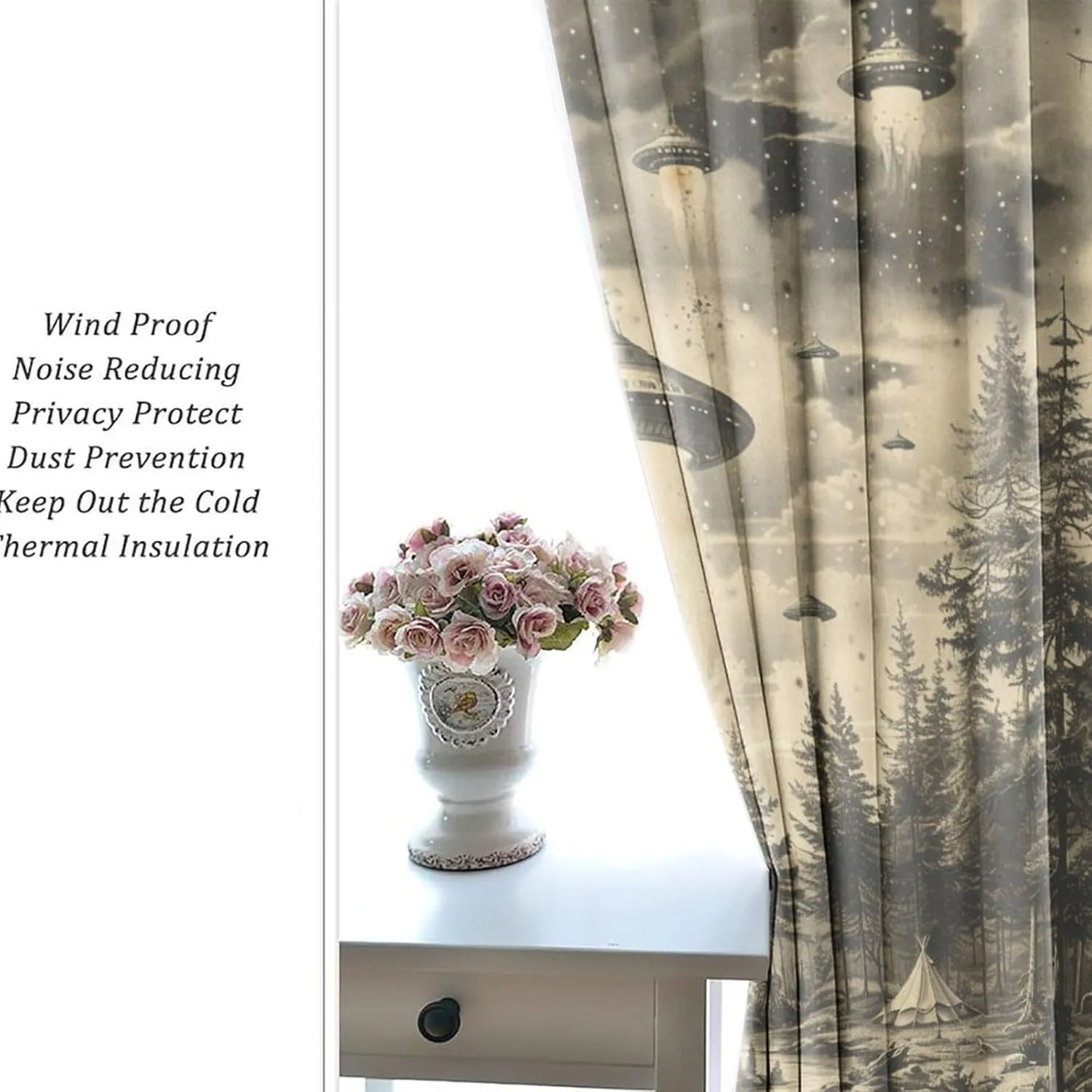 Vintage Jungle Stream Grommet Blackout Curtains for Bedroom, Fantasy UFO Camping Tent Thermal Insulated Curtains Room Darkening Window Drapes, 31.5W x 63L, 2 Panels