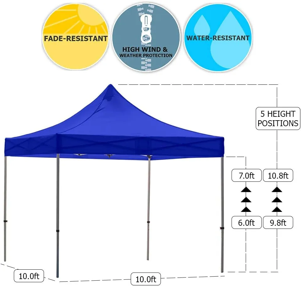 Vispronet 10x10 Pop Up Canopy Tent and 3 Side Walls – Commercial Grade Steel Frame with Water-Resistant Canopy Top and Sidewalls – Wheeled Canopy Bag and Stake Kit Included (Blue)