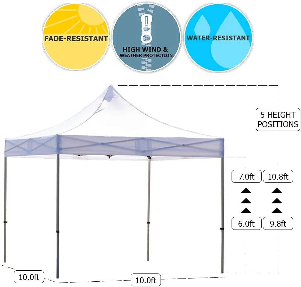 Vispronet 10x10 Pop Up Canopy Tent – Commercial Grade Steel Frame with Water-Resistant Polyester Fabric Top – Heavy Duty Wheeled Canopy Bag and Stake Kit Included (White)