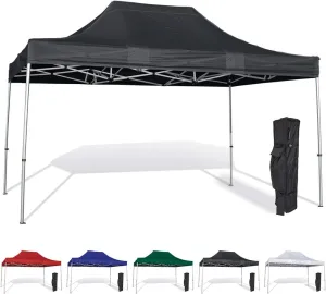 Vispronet 10x15 Instant Canopy Tent – Durable Steel Frame with Water-Resistant Polyester Fabric Top – Heavy Duty Wheeled Canopy Bag and Stake Kit Included (Black)