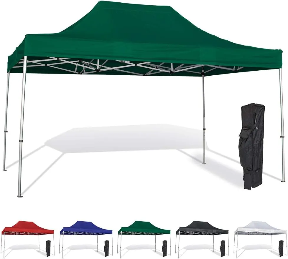 Vispronet 10x15 Pop Up Canopy Tent – Durable Aluminum Frame with Water-Resistant Polyester Fabric Top – Sturdy Wheeled Canopy Bag and Stake Kit Included (Green)
