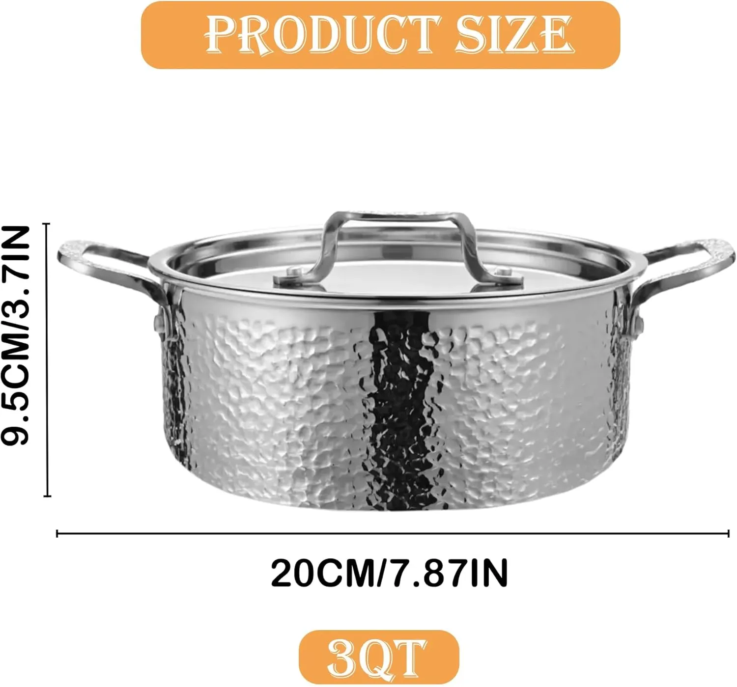 Vivicreate Tri-Ply Stainless Steel Stockpot Deep Cooking Pot with Hammered Exterior Compatible with All Stovetops Even Heat Distribution Durable Cookware for Soups Stews and More 3 QT