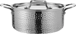 Vivicreate Tri-Ply Stainless Steel Stockpot Deep Cooking Pot with Hammered Exterior Compatible with All Stovetops Even Heat Distribution Durable Cookware for Soups Stews and More 3 QT