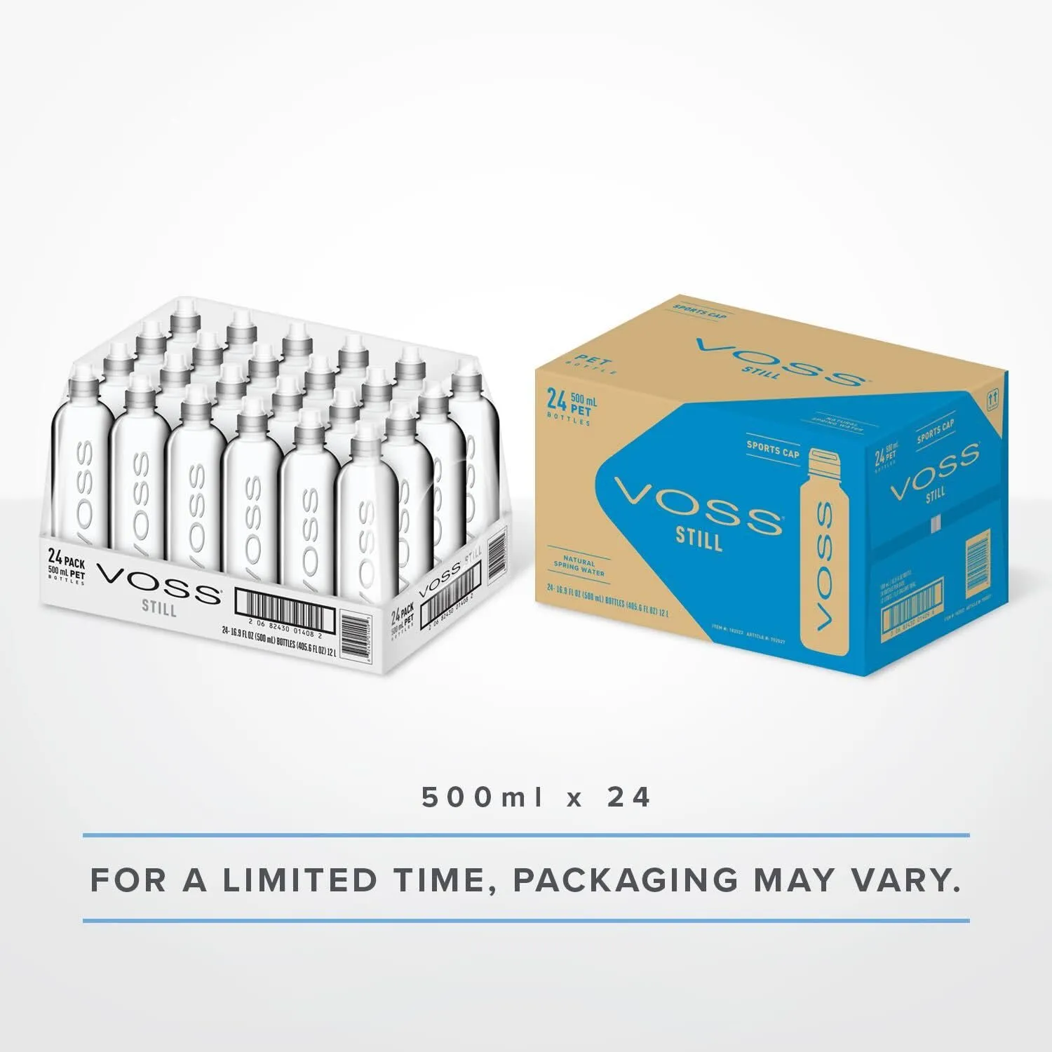 VOSS Premium Still Bottled Water - Pure, Crisp & Refreshing - BPA Free PET Plastic Water Bottles with Sports Cap for Easy, Spill-Free Drinking - Ideal for Gym, Running, Hiking - 500ml, Pack of 24