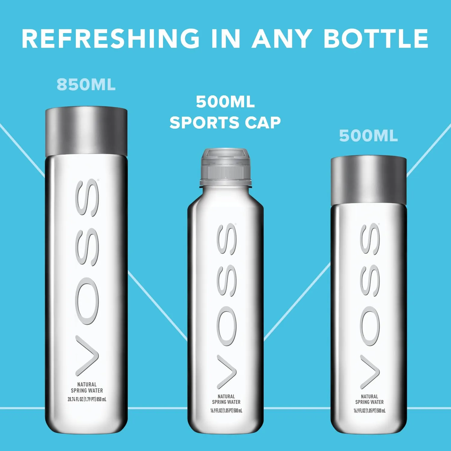 VOSS Premium Still Bottled Water - Pure, Crisp & Refreshing - BPA Free PET Plastic Water Bottles with Sports Cap for Easy, Spill-Free Drinking - Ideal for Gym, Running, Hiking - 500ml, Pack of 24