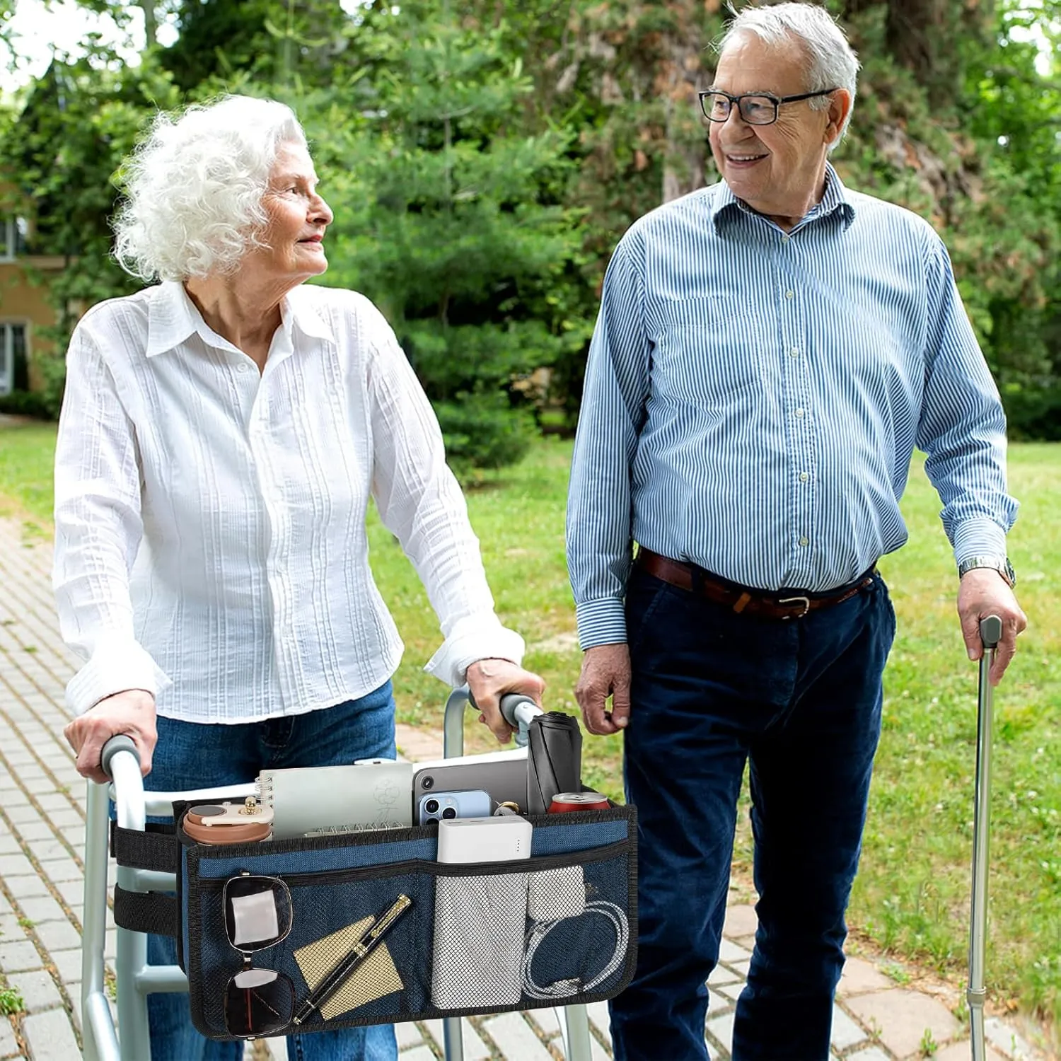 Walker Basket for Folding Walker with Cup Holder, Large Capacity Foldable Storage Walker Bag with Never Tipping Over for Seniors (Blue)