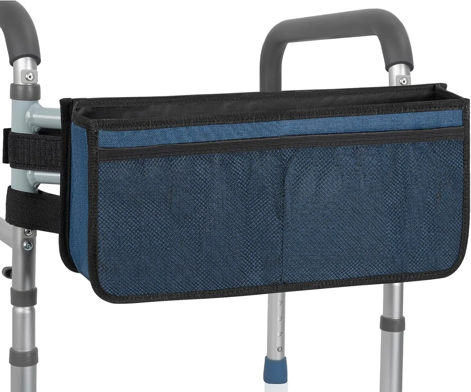 Walker Basket for Folding Walker with Cup Holder, Large Capacity Foldable Storage Walker Bag with Never Tipping Over for Seniors (Blue)