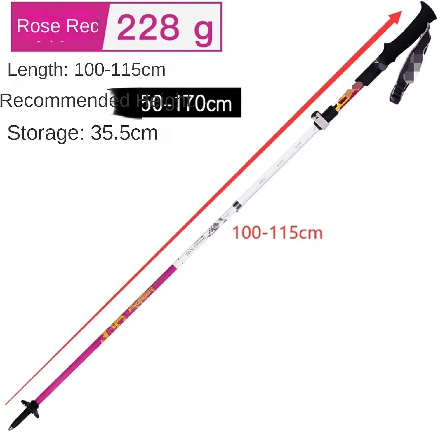 Walking Stick Hiking Poles Carbon Fiber Hiking Poles Ultralight Folding Walking Sticks Lightweight Foldable Walking Poles Hiking Gear Trekking Poles, 115cm, Pink