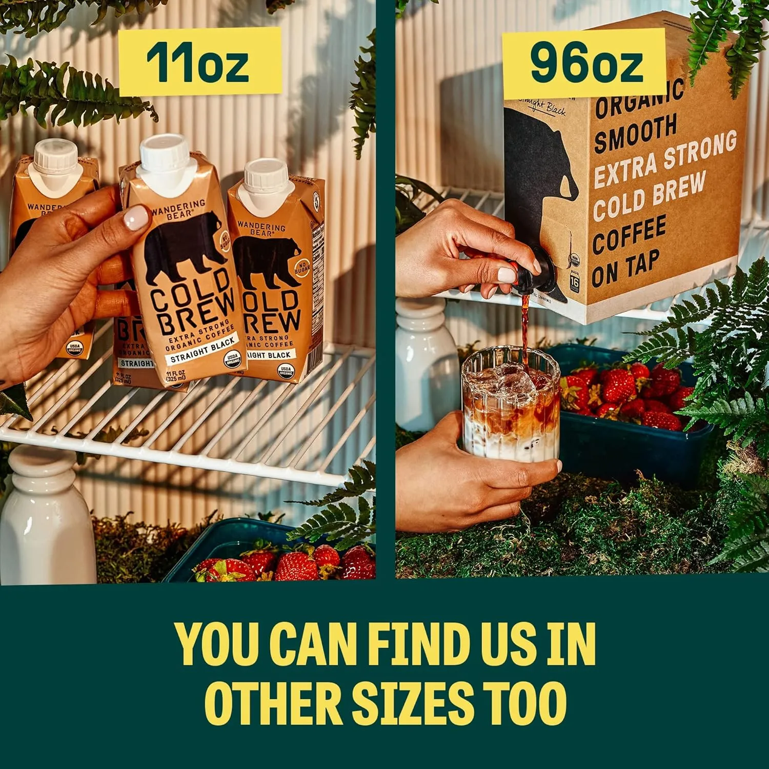 Wandering Bear Extra Strong Organic Cold Brew Coffee, Straight Black, 32 fl oz, 1 pack - Smooth, Organic, Unsweetened, Shelf-Stable, and Ready to Drink Cold Brew