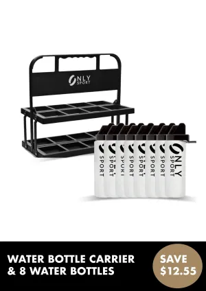 WATER BOTTLE CARRIER & EIGHT WATER BOTTLES