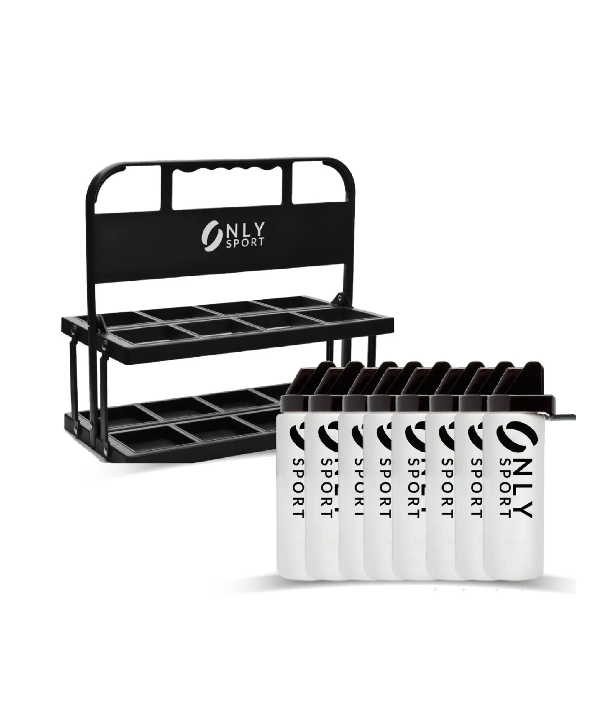 WATER BOTTLE CARRIER & EIGHT WATER BOTTLES
