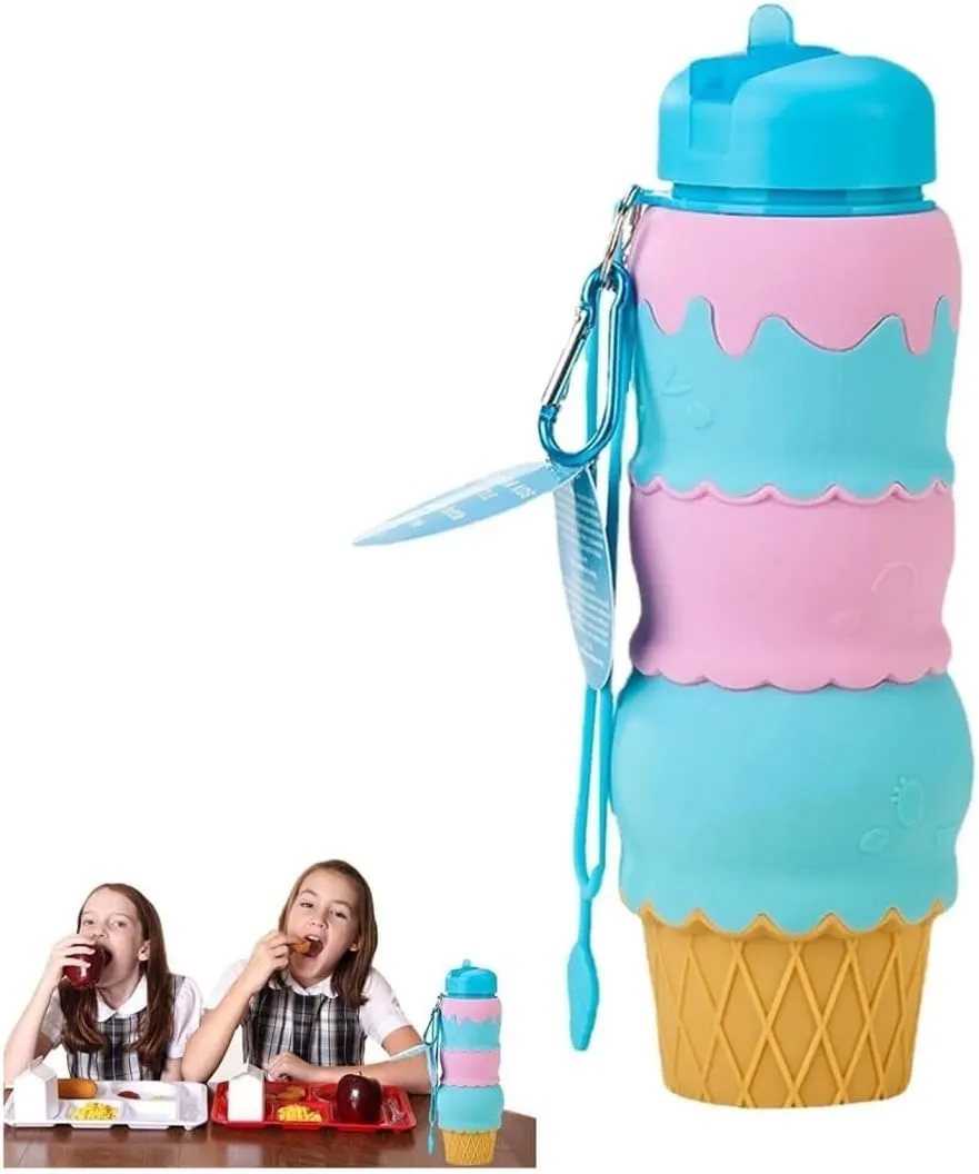 Water Bottle Sports Silicone with Handle and Straw Ice Cream Kettle Outdoor Water Bottle Cartoon Cute Portable Water Cup