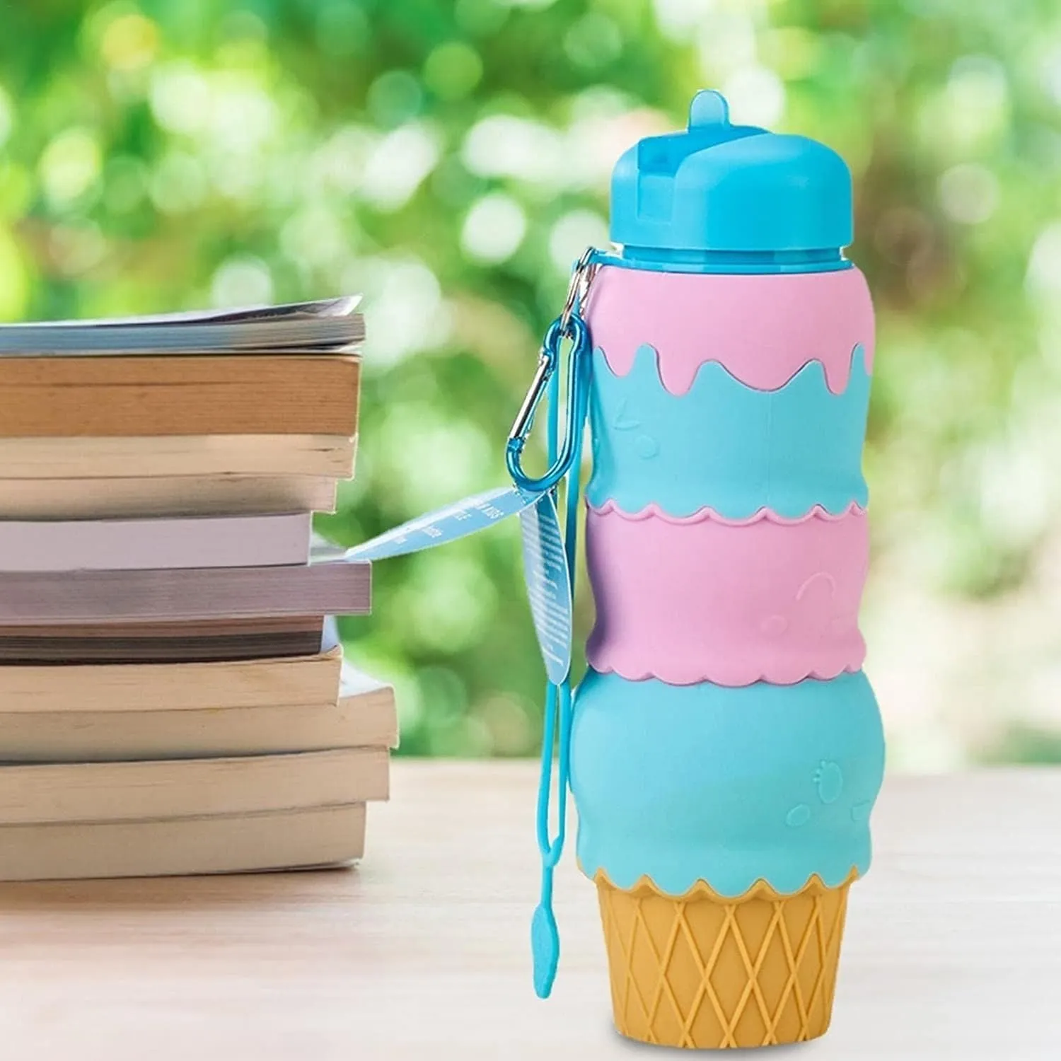 Water Bottle Sports Silicone with Handle and Straw Ice Cream Kettle Outdoor Water Bottle Cartoon Cute Portable Water Cup