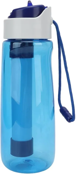 Water Bottle with Filter, Water Filtration System Survival Water Bottle, Sports Travel Water Bottle, Removes Water Impurities (Blue)