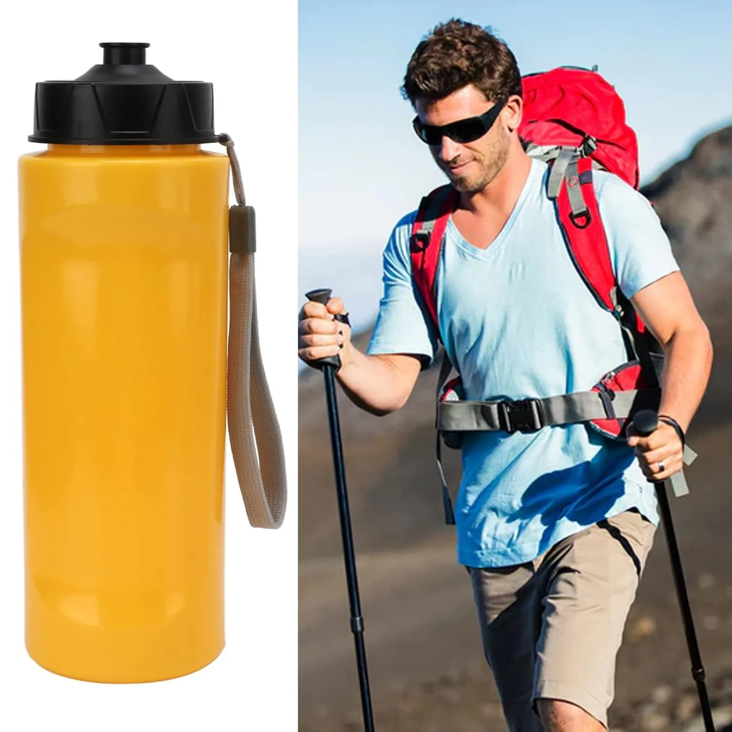Water Bottle,1 Filtered Water Bottle,Filtered Water Bottle Outdoor Portable Water Bottle with Filter Clean Drinking Water Good Filtering 2000l Filtration PVC Rubber Silicone 750ml (Yellow)