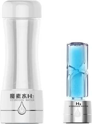 Water Purifiers, H2 Hydrogen-Rich Alkaline Water Bottle Portable Hydrogen Water Generator Ionizer SPE & PEM Dual Chamber Technology Make Max 3000 PPB Discharge Chlorine and OzoneGlass Bottle 350Ml