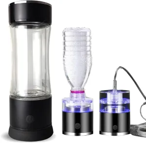 Water Purifiers, Hydrogen Alkaline Water Bottle Hydrogen Water Ionized Generator with SPE and PEM Technology 3 Mins Make Hydrogen Content to 1200-1600 PPB with Inhaler & Bottle Adapter 380Ml