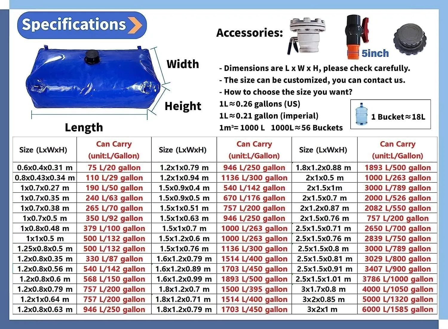 Water Storage Bladder Collapsible Water Storage Containers Portable Emergency Water Storage Bladder With Faucet, PVC Water Tank For Agricultural Outdoor Construction ( Size : 1893L/500Gal/1.8*1.2*0.88