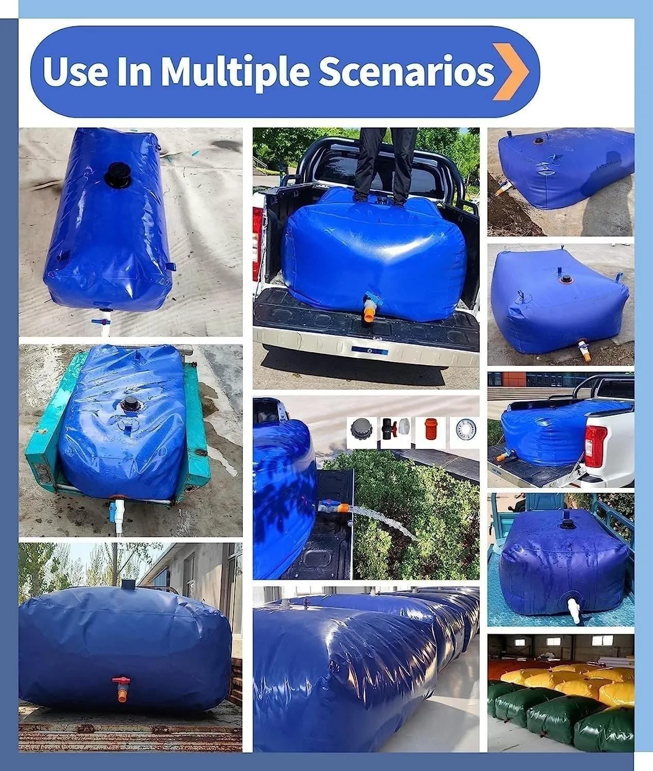 Water Storage Bladder Collapsible Water Storage Containers Portable Emergency Water Storage Bladder With Faucet, PVC Water Tank For Agricultural Outdoor Construction ( Size : 1893L/500Gal/1.8*1.2*0.88