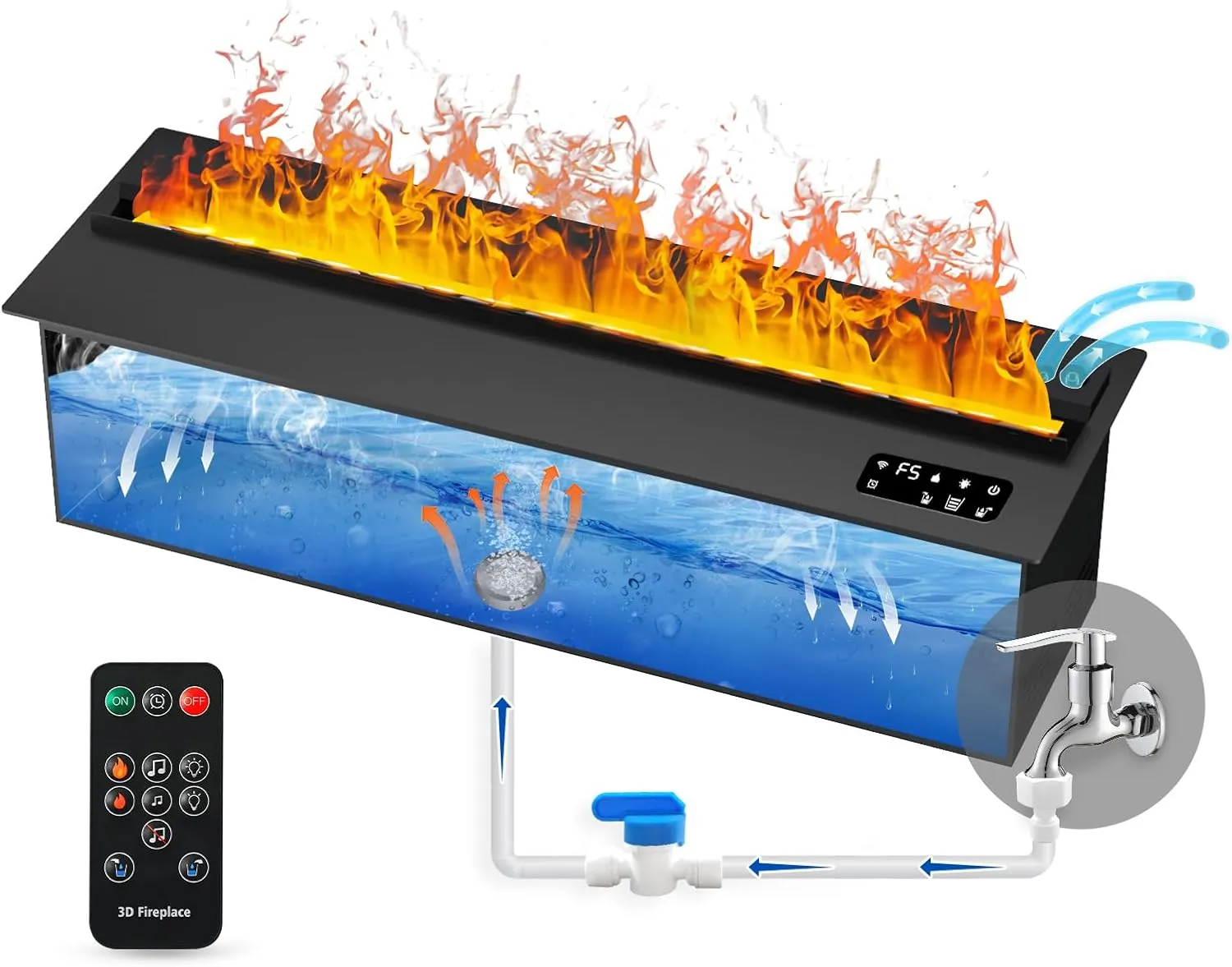 Water Vapor Fireplace Recessed Realistic Atomized Flame, Electric Fireplace with Manual Water Control and Remote Control,with 5ft Power Cord,Size: L31.5 x W7.87x H8.27 in