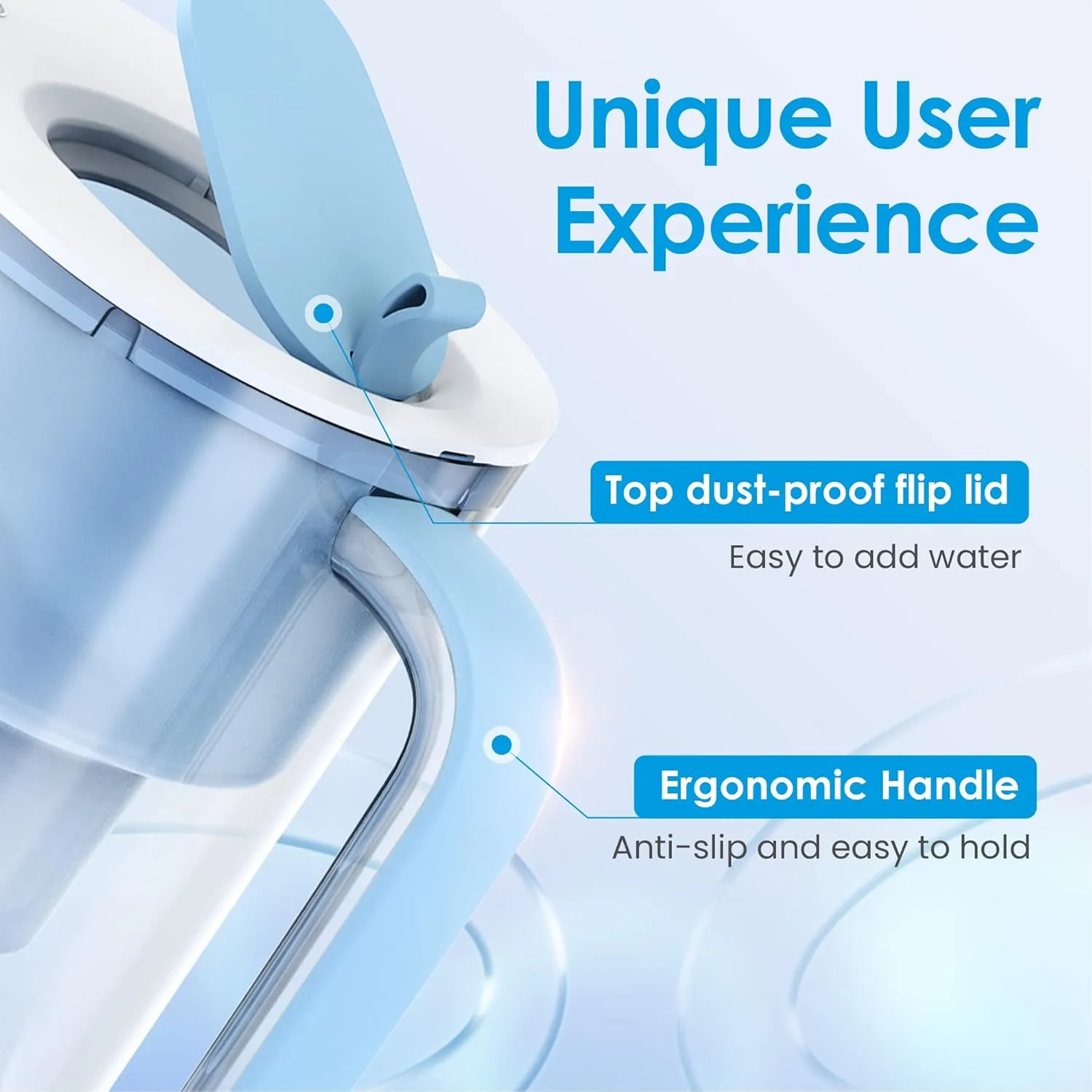 Waterdrop 200-Gallon Long-Life 10-Cup Water Filter Pitcher with 1 Filter, NSF Certified, 5X Times Lifetime, Reduces PFOA/PFOS, Chlorine, BPA Free, Blue