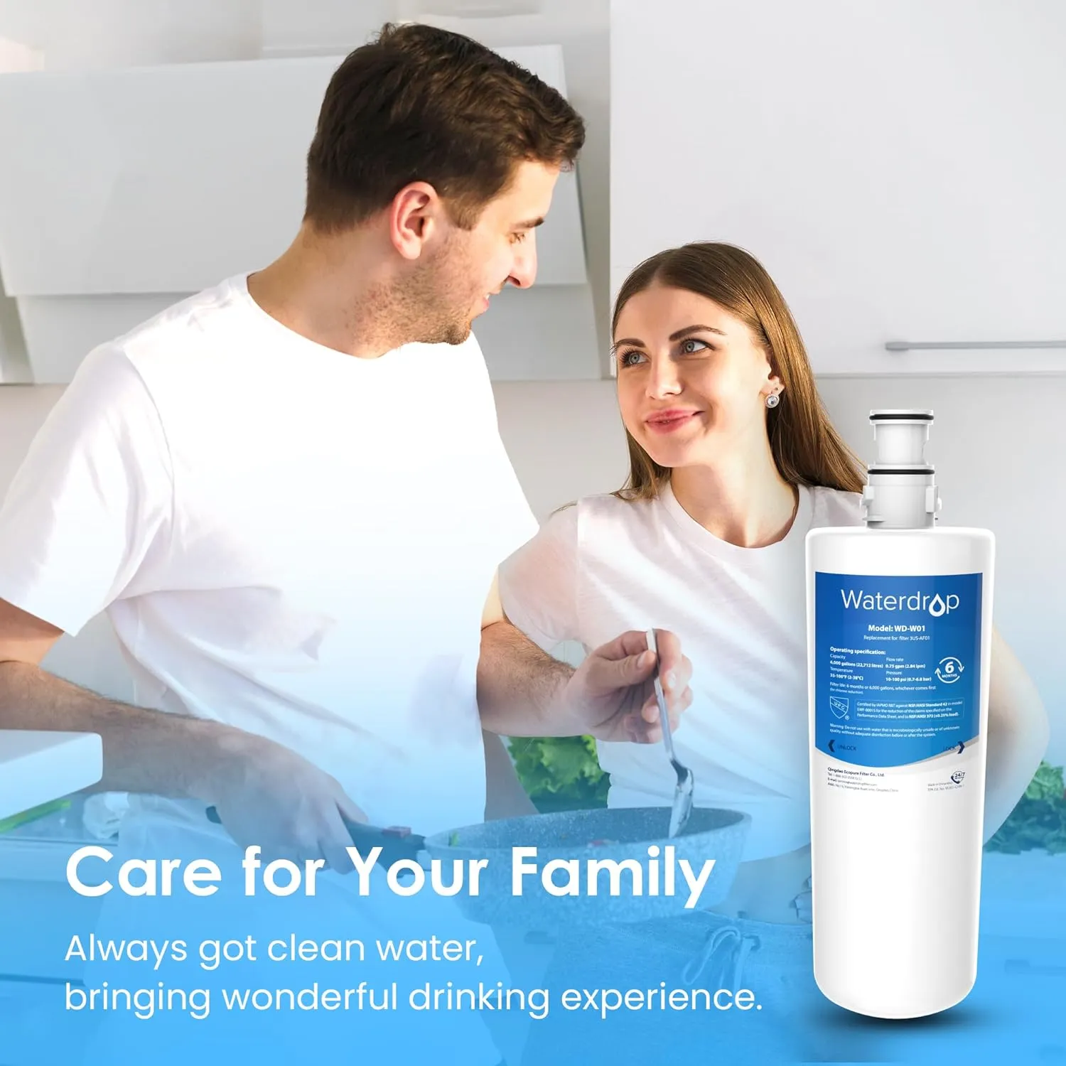 Waterdrop 3US-AF01 Under Sink Water Filter, Replacement for Standard Filtrete® 3US-AF01, 3US-AS01, Aqua-Pure AP Easy C-CS-FF, WHCF-SRC, WHCF-SUFC, WHCF-SUF, NSF/ANSI 42 Certified, Pack of 2