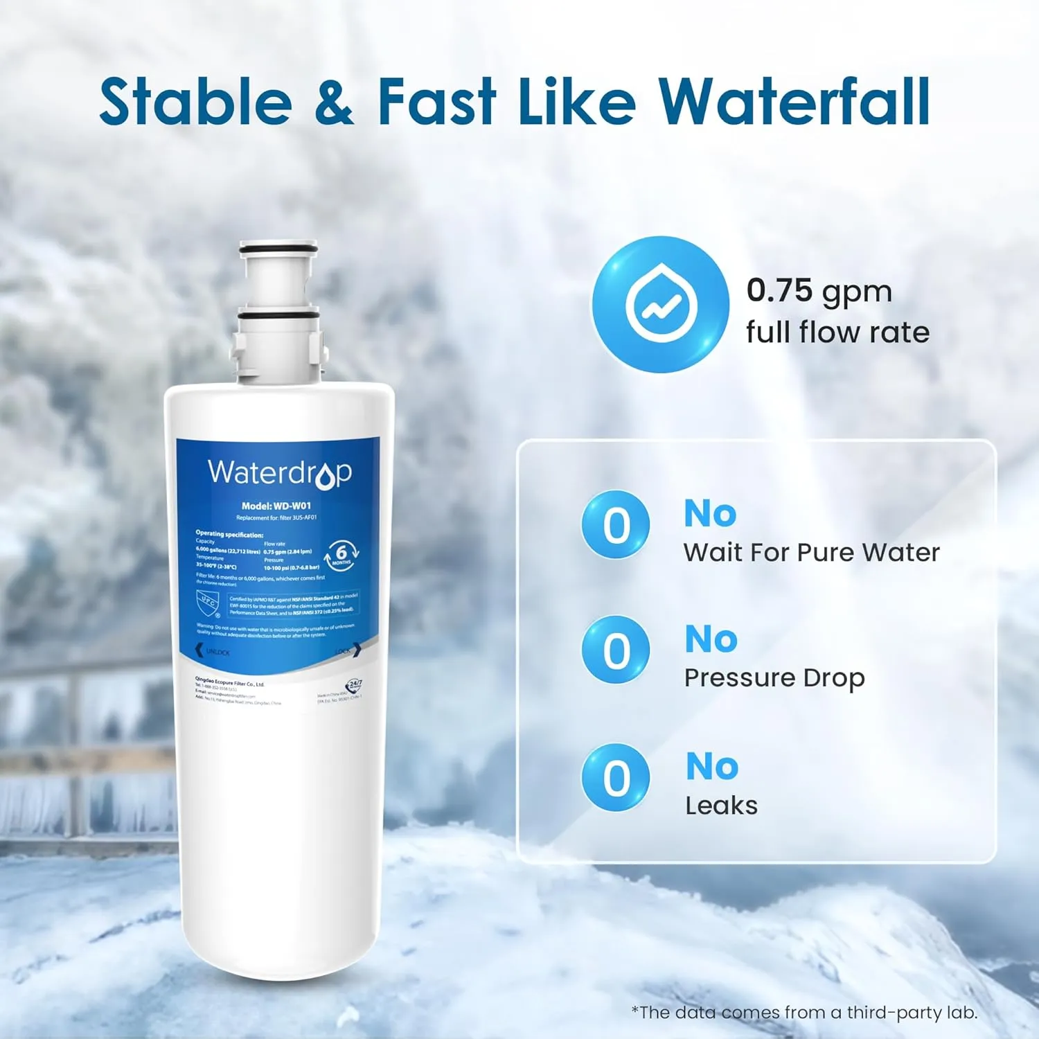 Waterdrop 3US-AF01 Under Sink Water Filter, Replacement for Standard Filtrete® 3US-AF01, 3US-AS01, Aqua-Pure AP Easy C-CS-FF, WHCF-SRC, WHCF-SUFC, WHCF-SUF, NSF/ANSI 42 Certified, Pack of 2
