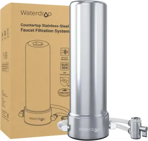 Waterdrop 5-Stage Stainless Steel Countertop Filter System, 8000 Gallons Faucet Water Filter, Reduces Heavy Metals, Bad Taste and Up to 99% of Chlorine (1 Filter in Total)，WD-CTF-02
