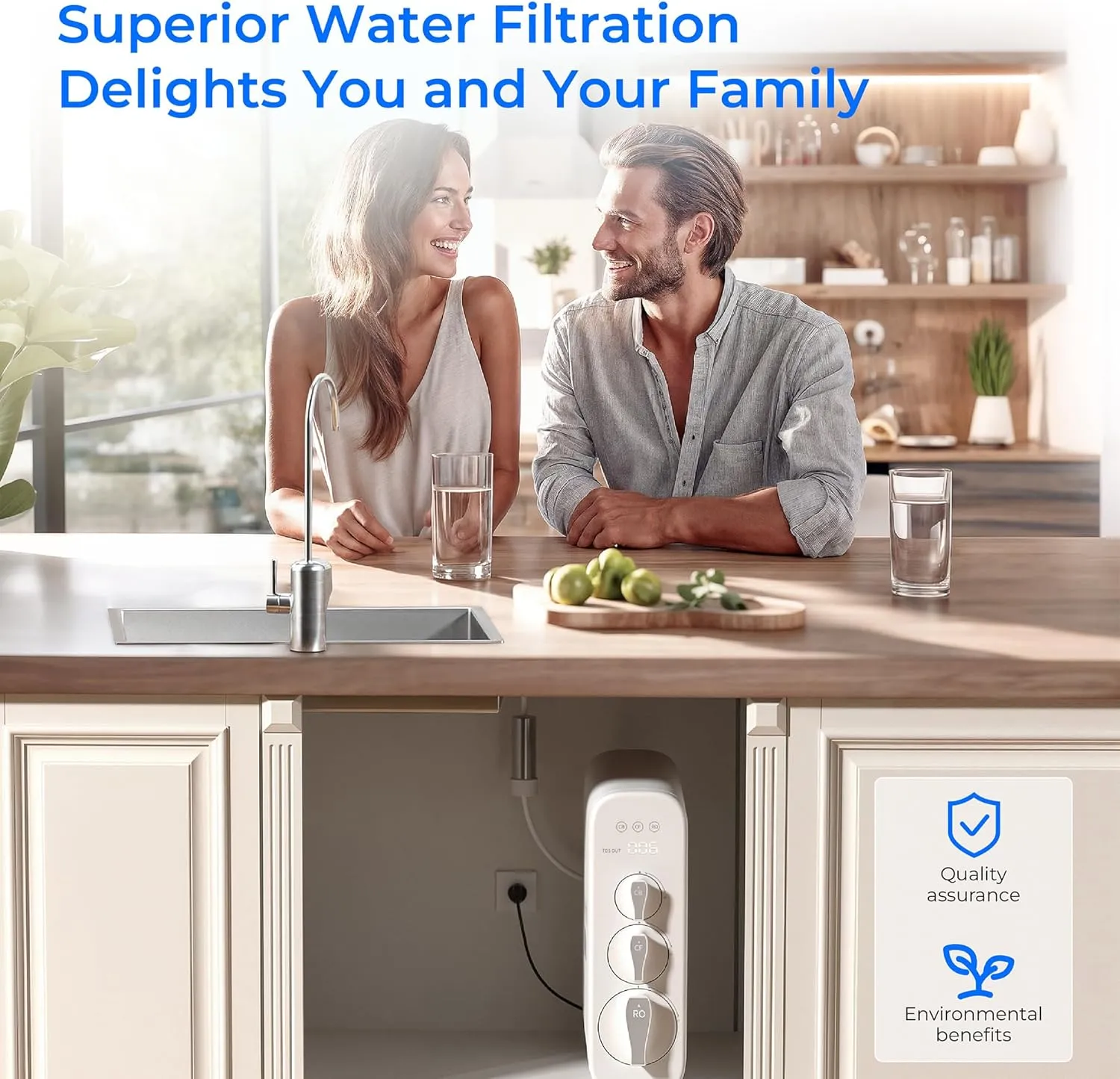 Waterdrop G3P800 Reverse Osmosis System, 800 GPD Fast Flow, NSF/ANSI 42 & 53 & 58 & 372 Certified, 3:1 Pure to Drain, Tankless Under Sink RO Water Filter System, LED Purifier, Smart Faucet