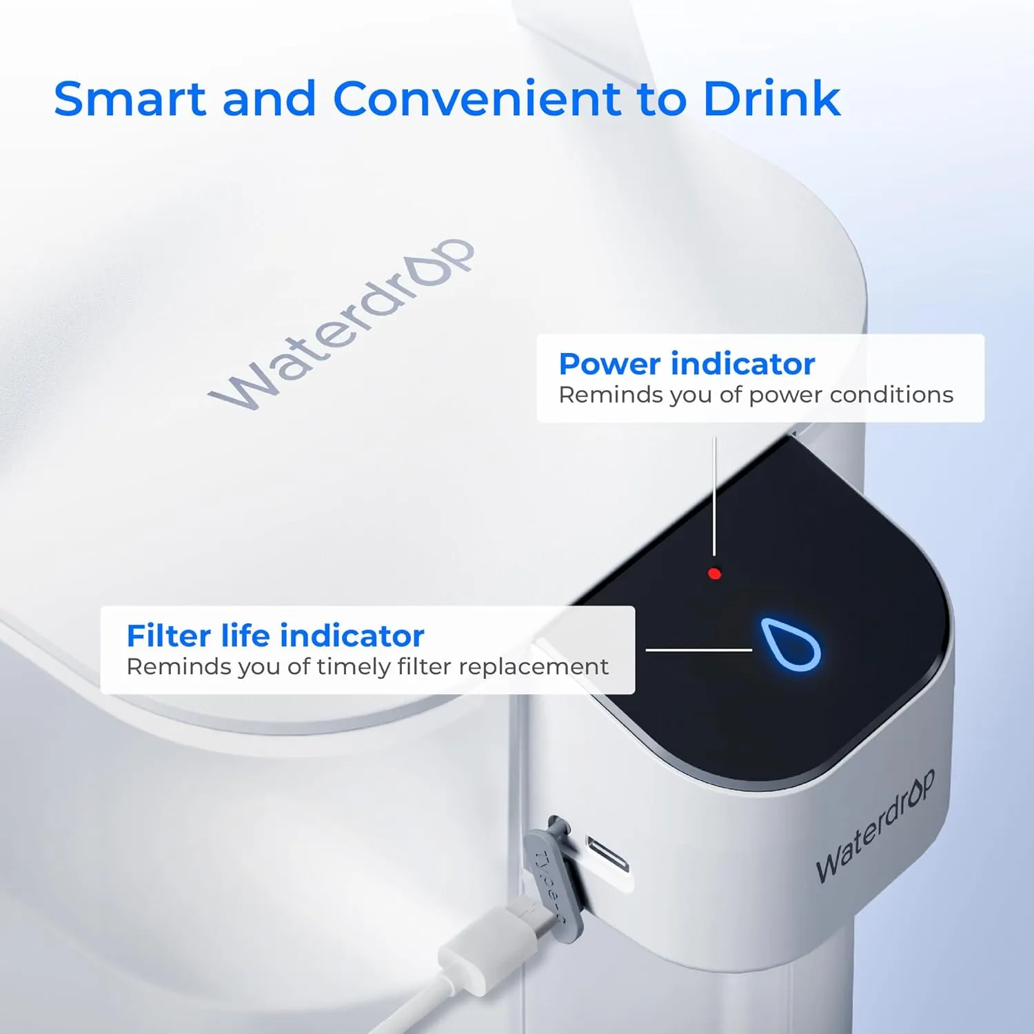 Waterdrop Rechargeable Water Filter Pitcher, Reduce 99.6% of Lead and 45  Impurities, 1-Year Electric Water Dispenser, Instant 15-Cup Countertop System, NSF/ANSI 401&53&42&372, NOT Reduce TDS