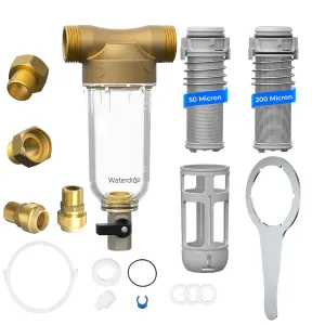 Waterdrop Spin Down Sediment Filter, Backwash Whole House Water Filter System for Well Water, 50 Micron 200 Micron, 1" MNPT   3/4" FNPT   3/4" MNPT, Traps Sand, BPA Free