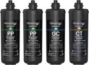 Waterdrop TSA 3-Stage Replacement Water Filter, 𝟏 𝐘𝐞𝐚𝐫 𝐂𝐨𝐦𝐩𝐨 𝐏𝐚𝐜𝐤, Replacement for Waterdrop TSA & TSB 3-stage Under Sink Water Filtration System, 2PP GC CT