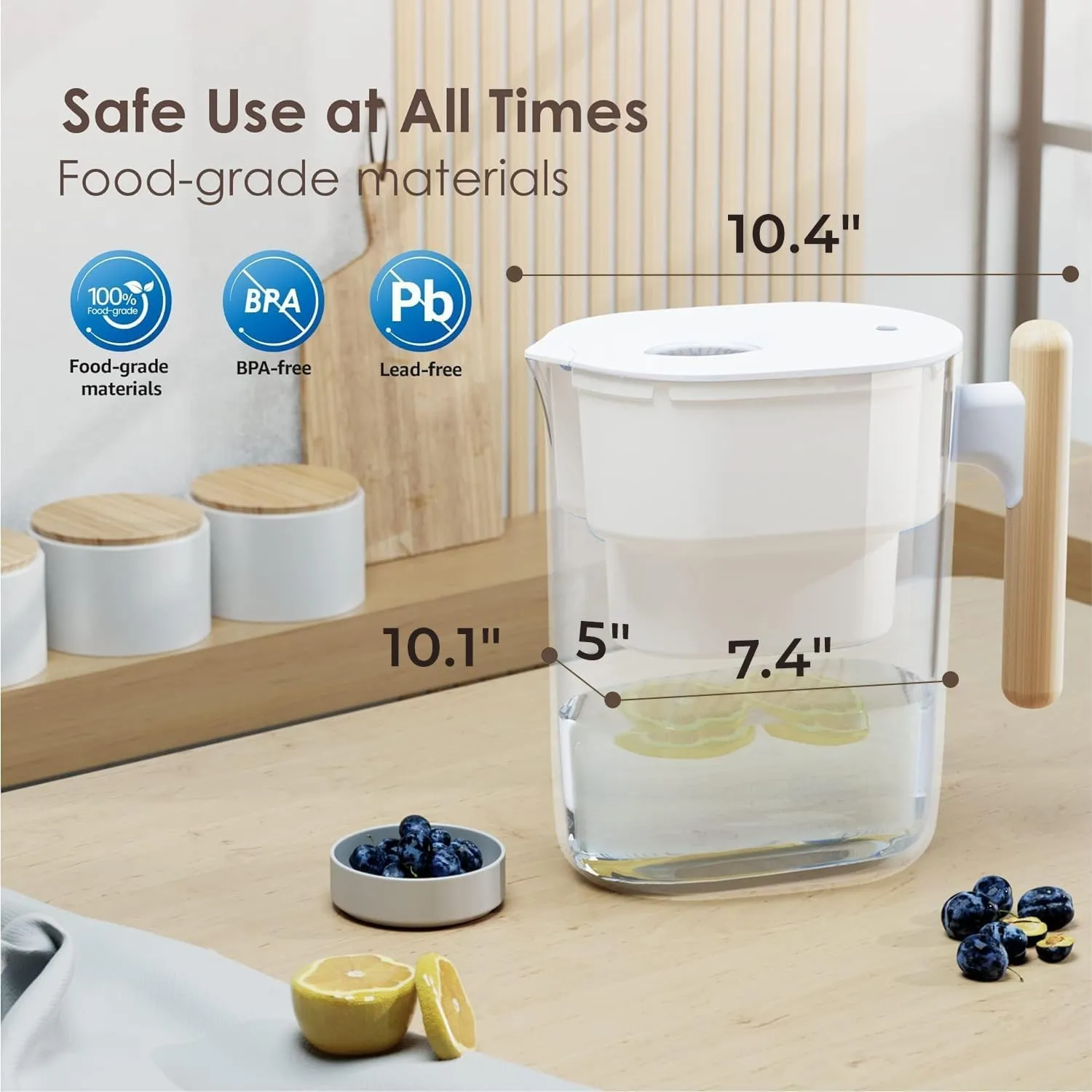 Waterdrop Water Filter Pitcher with 1 Filter, 200-Gallon Long-Life, Chubby 10-Cup Large Water Filter Pitcher, NSF Certified, 5X Times Lifetime, Reduces PFOA/PFOS, BPA Free, White