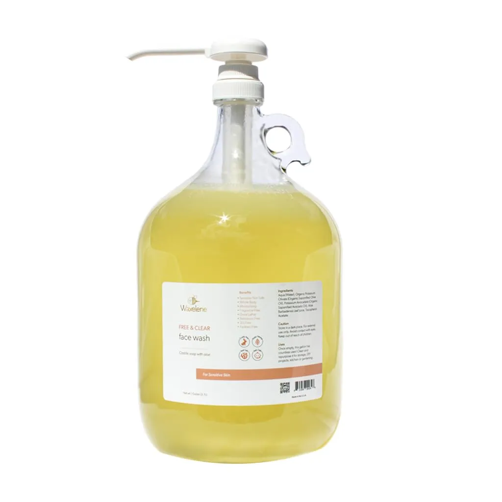 Waxelene Face Wash, Free And Clear, Gallon Size, 3.8lt, For Sensitive Skin Safe, eczema, psoriasis, dermatitis, biodegradable, reef safe
