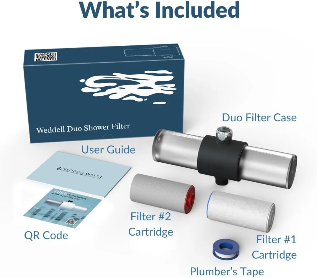 Weddell Duo Shower Filter - NSF Certified Shower Filter, High Pressure Activated Carbon Filter, Removes Chlorine, PFAS & Particulates, Clinically Tested For Healthier Skin & Hair (Black)