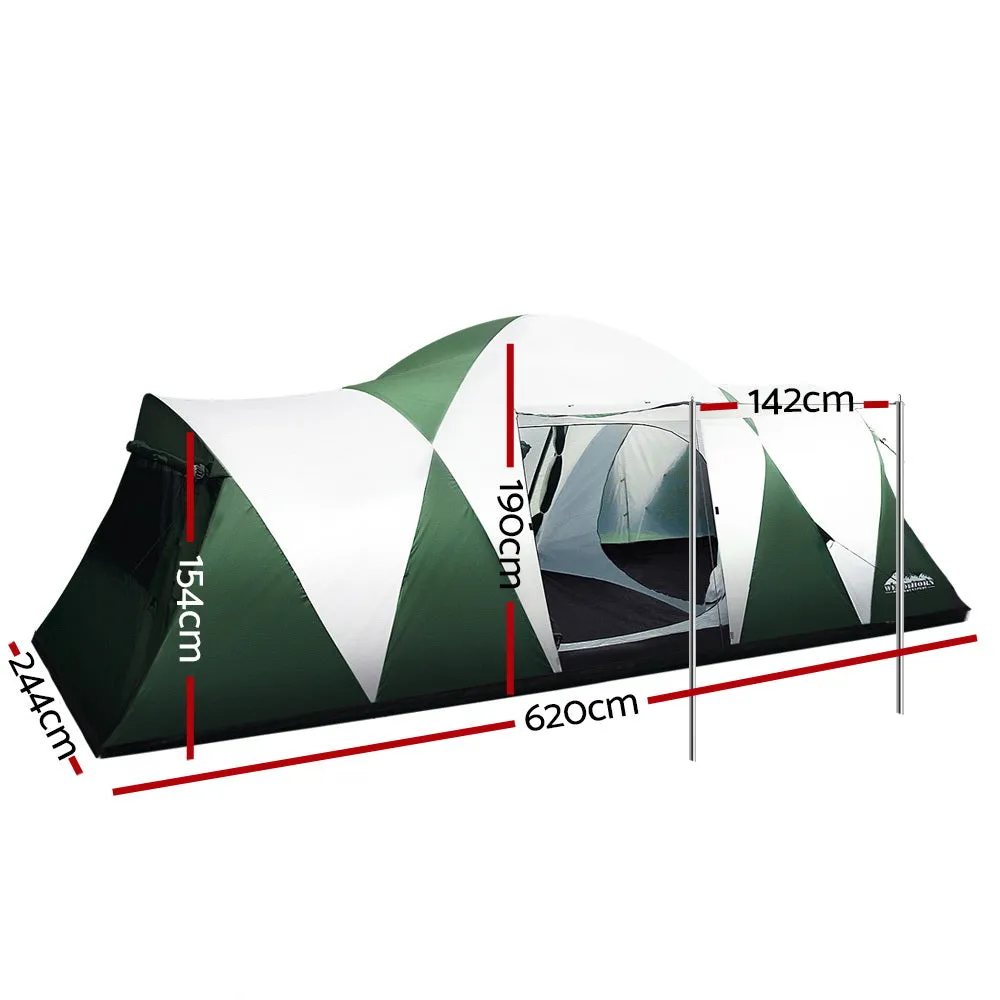 Weisshorn Family Camping Tent 12 Person Hiking Beach Tents (3 Rooms) Green-VIC_Metro