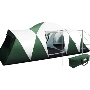 Weisshorn Family Camping Tent 12 Person Hiking Beach Tents (3 Rooms) Green-VIC_Metro