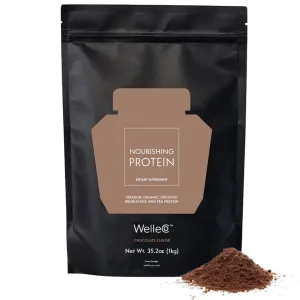 WelleCo Vegan Protein Powder, Gluten Free Premium Organic Sprouted Brown Rice & Pea Protein Blend, 6g Carbs & Dairy Free, for Energy, Muscle Recovery, 16g Protein Per Serving, Chocolate, 35.2oz Pouch