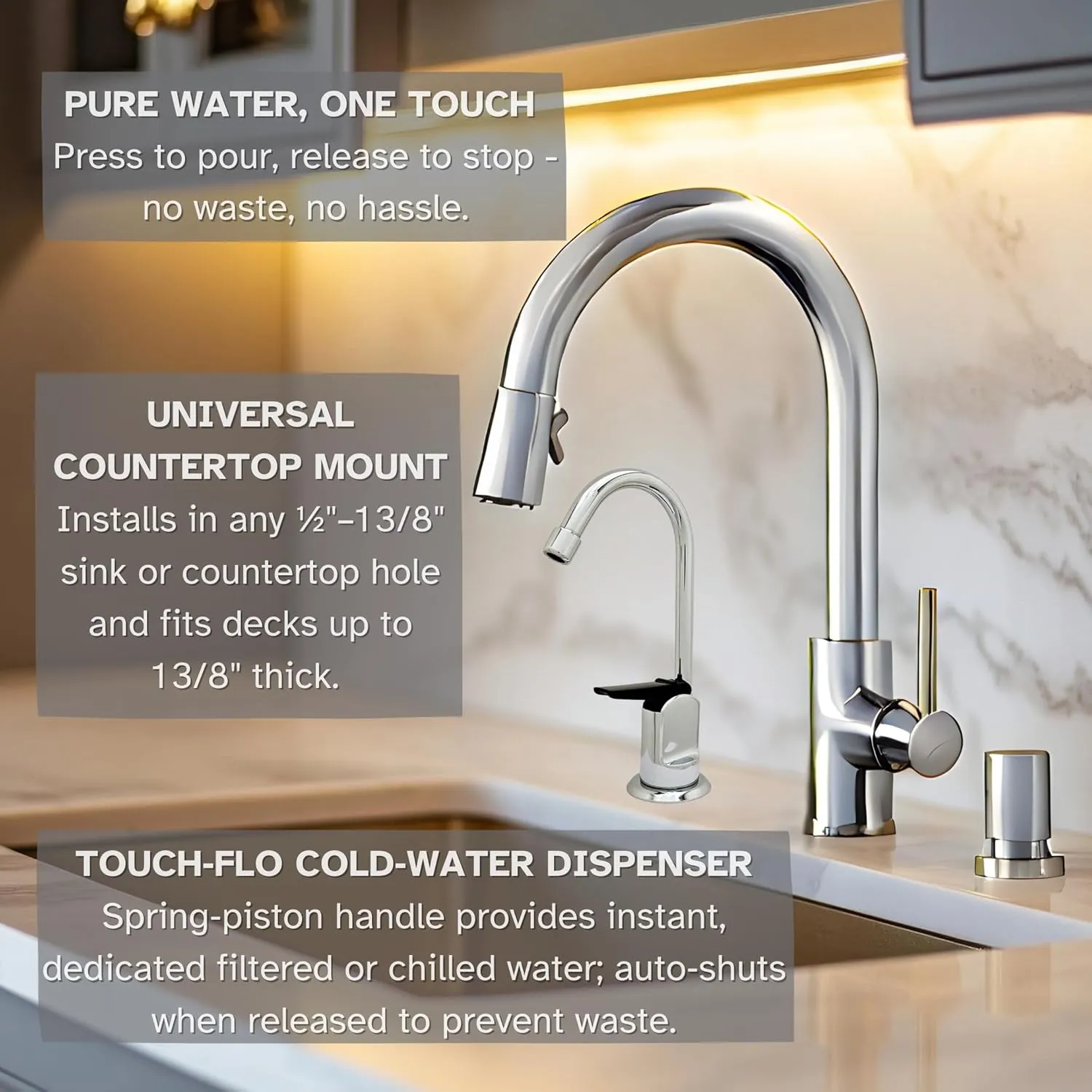 Westbrass D203-NL-05 6" Touch-Flo Style Pure Cold Water Dispenser Faucet, Polished Nickel