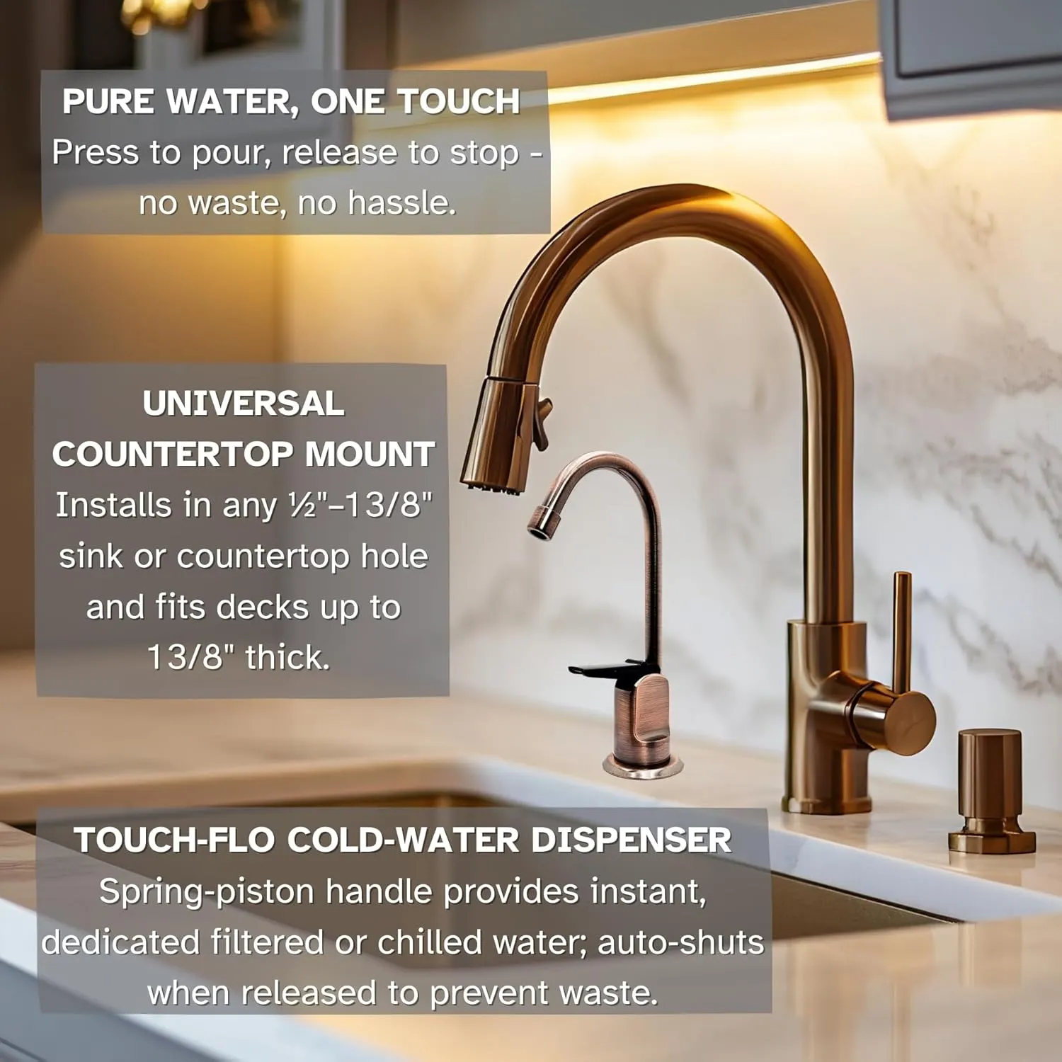 Westbrass D203-NL-11 6" Touch-Flo Style Pure Cold Water Dispenser Faucet, Antique Copper